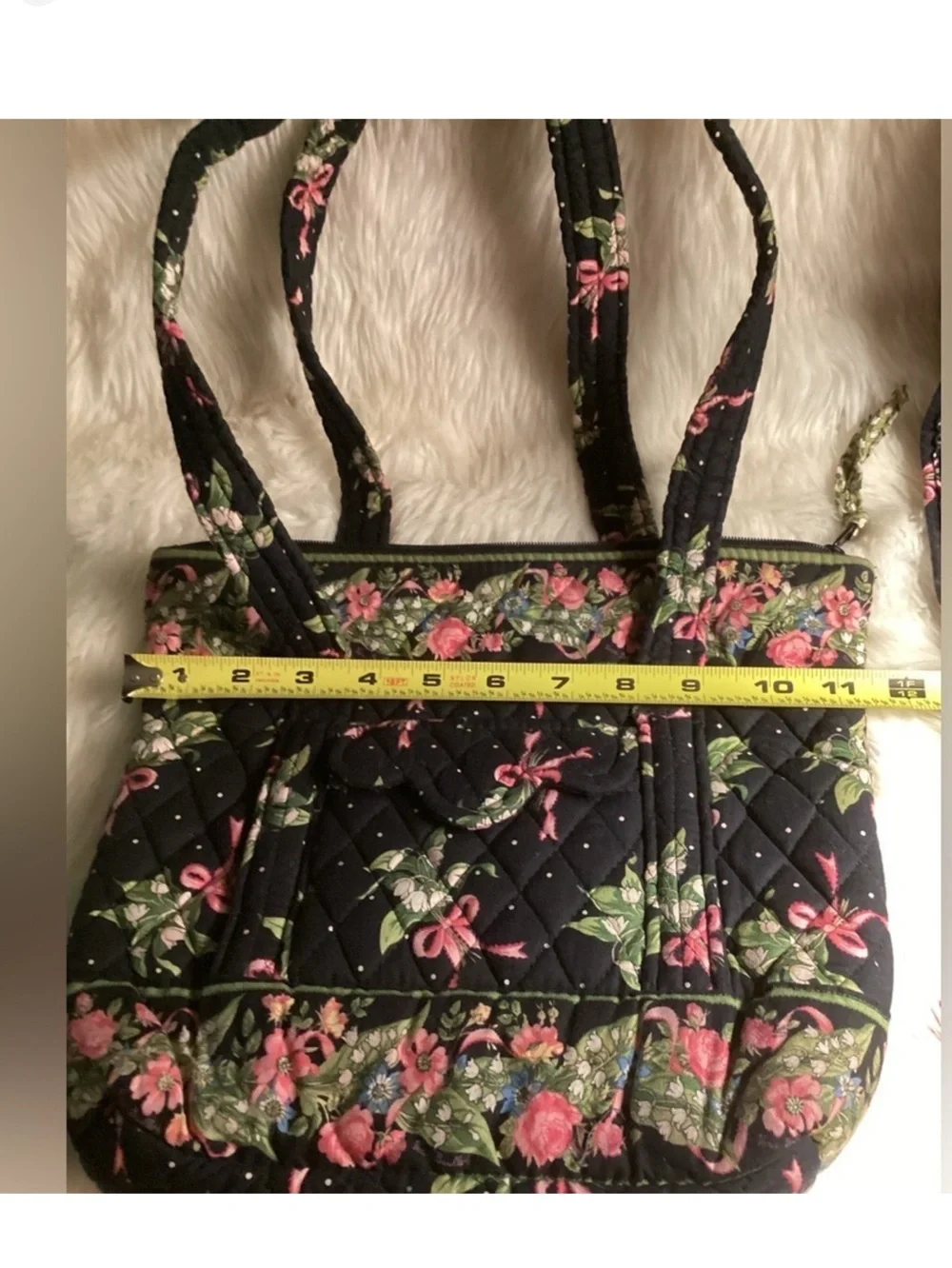 Vera Bradley Quilted Floral Shoulder Bag in Black and Pink - Picture 2 of 5
